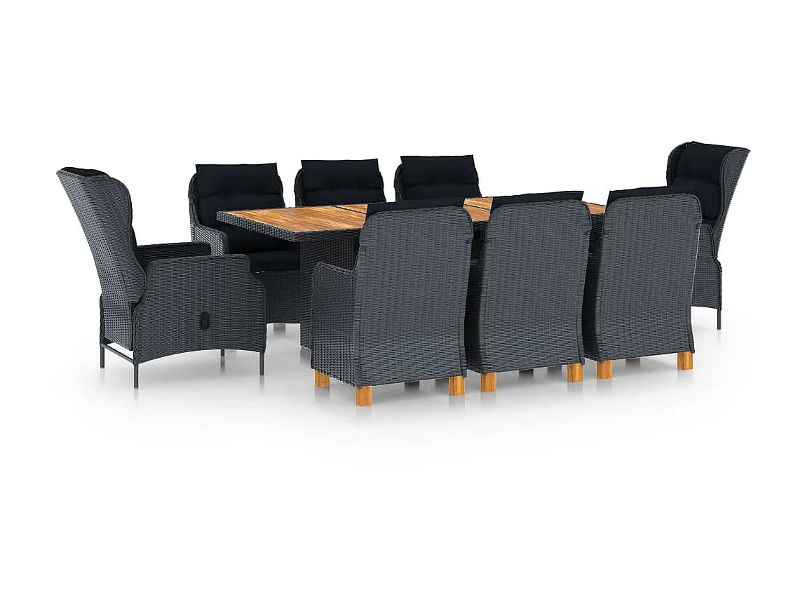 Mobilier à dîner 9 pcs avec coussins Résine tressée Gris foncé 12