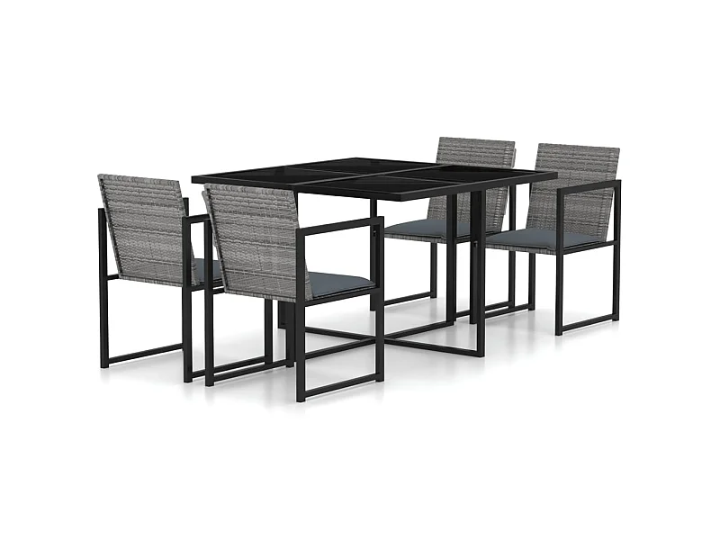 Mobilier à dîner de jardin 5pcs et coussins Résine tressée Gris 2