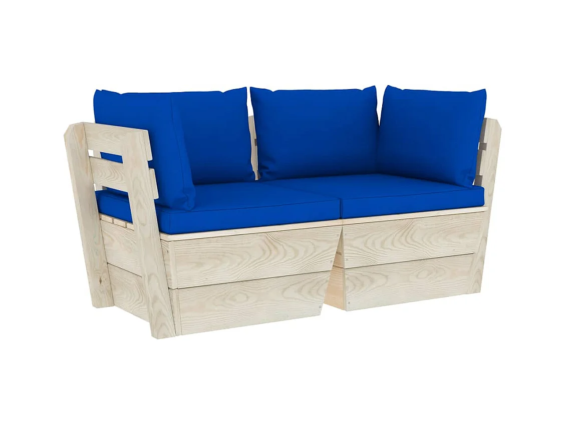 Canapé palette à 2 places de jardin avec coussins Bois d'épicéa 8
