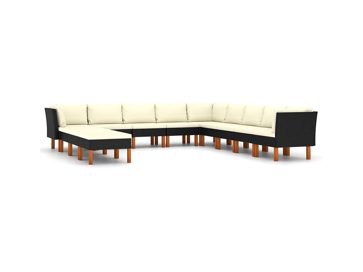 Salon de jardin 12 pcs avec coussins Résine tressée Noir 18