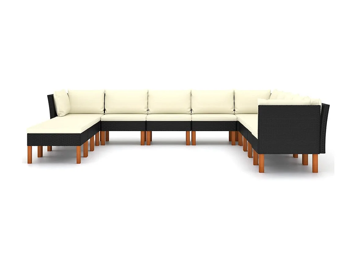 Salon de jardin 12 pcs avec coussins Résine tressée Noir 18