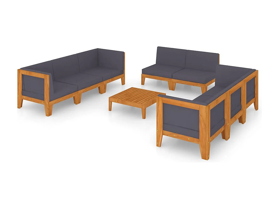 Salon de jardin 9 pcs avec coussins Bois d'acacia solide 2