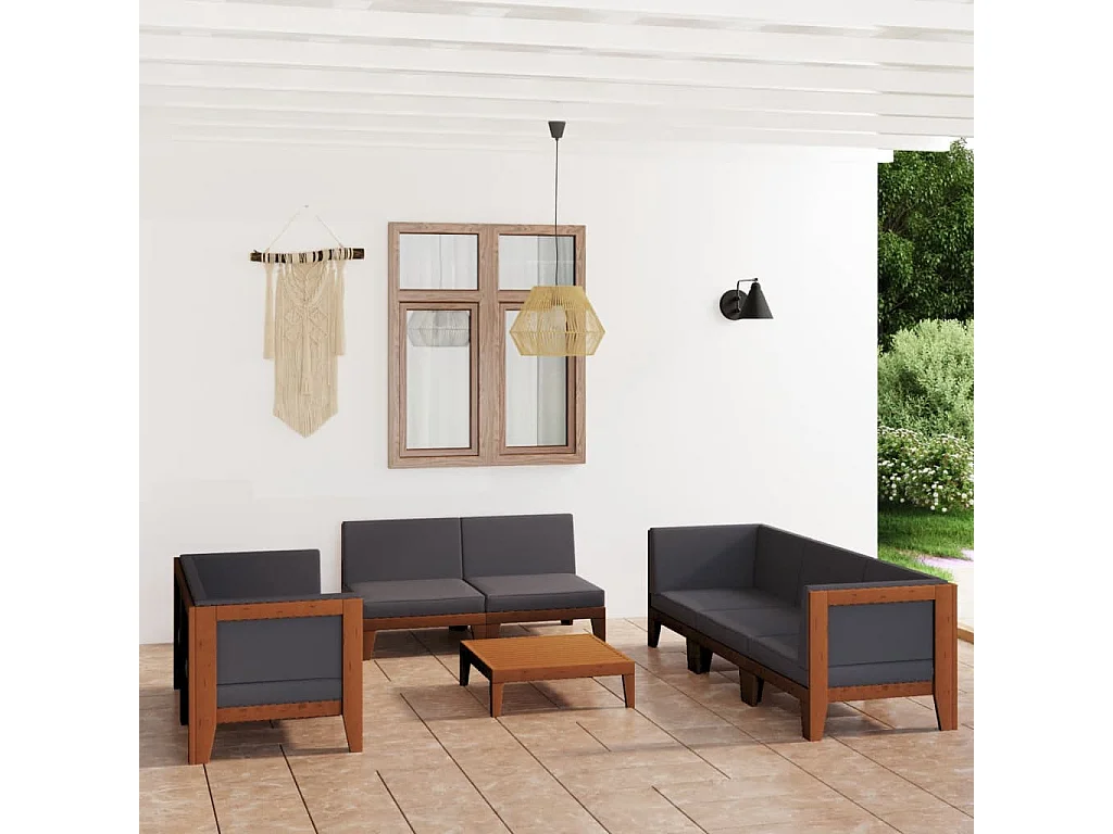 Salon de jardin 9 pcs avec coussins Bois d'acacia solide 2
