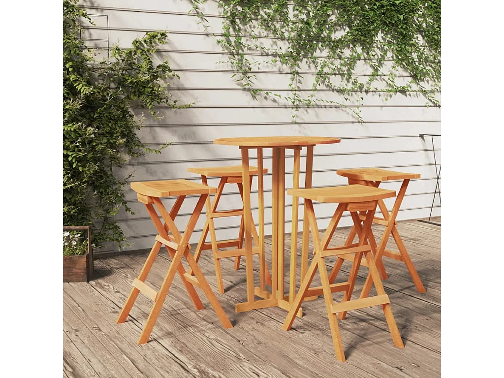 Ensemble de bar pliable 5 pcs Bois de teck massif