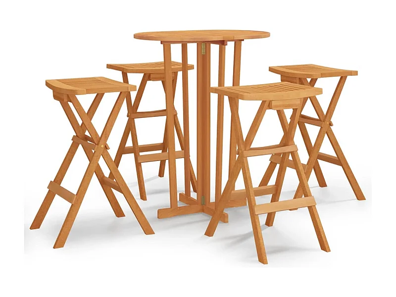 Ensemble de bar pliable 5 pcs Bois de teck massif