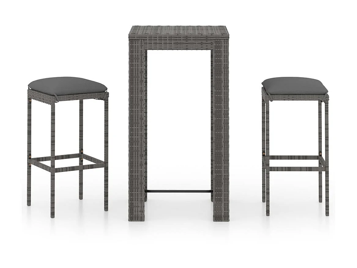 Ensemble de bar de jardin 3 pcs et coussins Résine tressée Gris 2