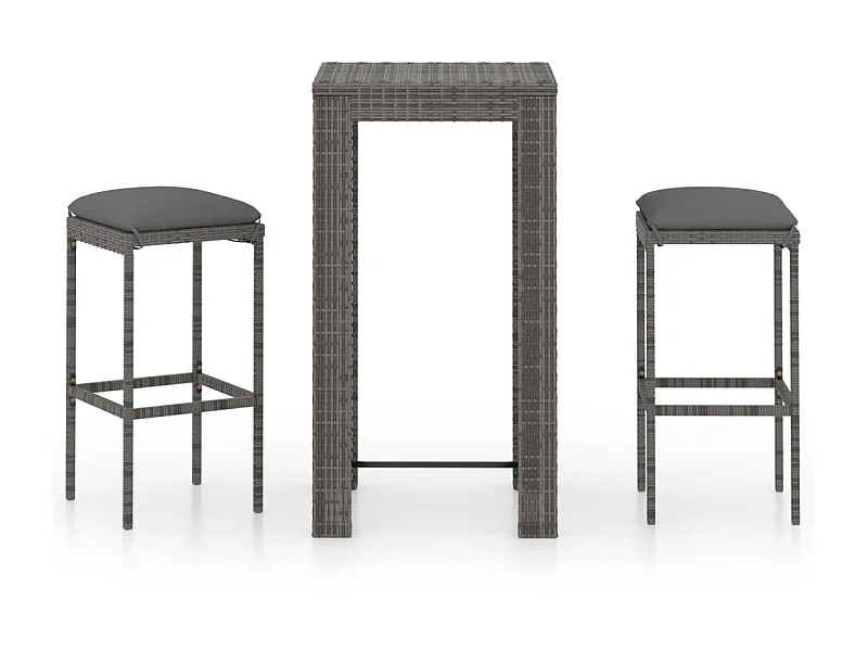 Ensemble de bar de jardin 3 pcs et coussins Résine tressée Gris 2