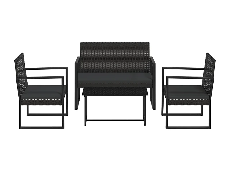 Salon de jardin 4 pcs avec coussins Noir Résine tressée 3