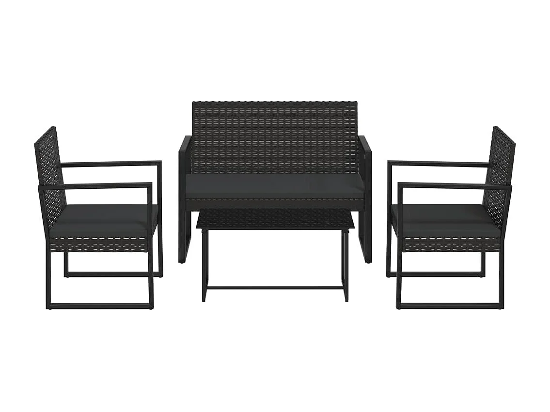 Salon de jardin 4 pcs avec coussins Noir Résine tressée 3