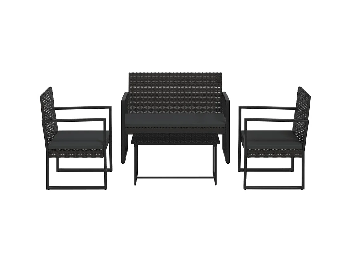 Salon de jardin 4 pcs avec coussins Noir Résine tressée 3