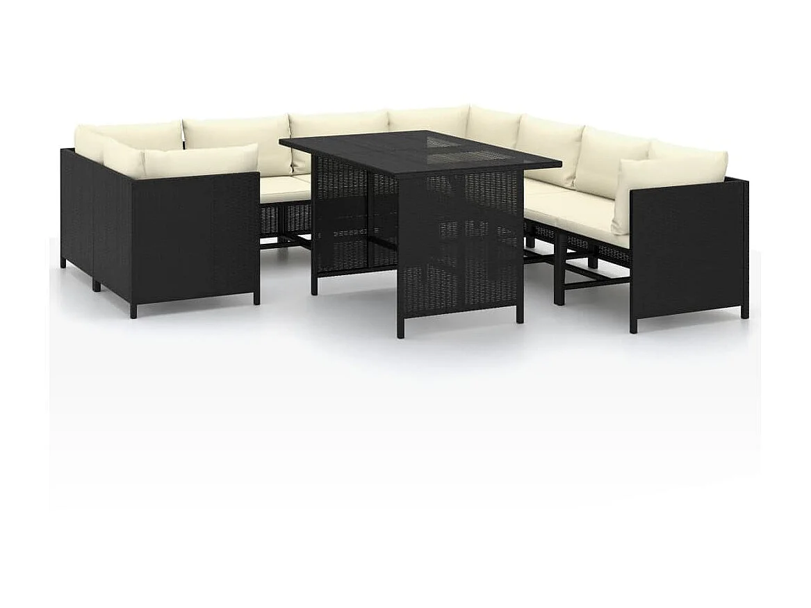Salon de jardin 9 pcs avec coussins Résine tressée Noir 47