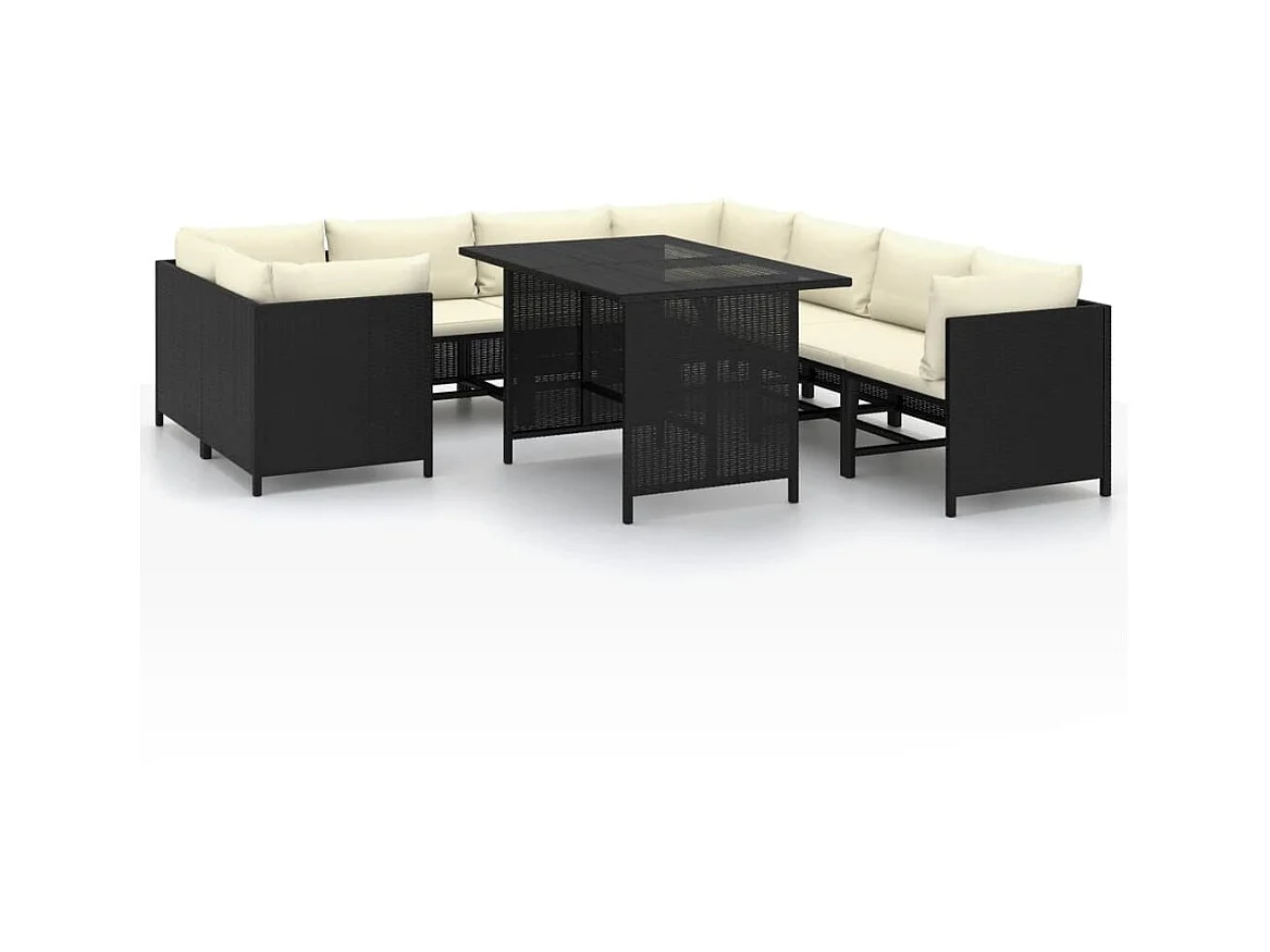 Salon de jardin 9 pcs avec coussins Résine tressée Noir 47