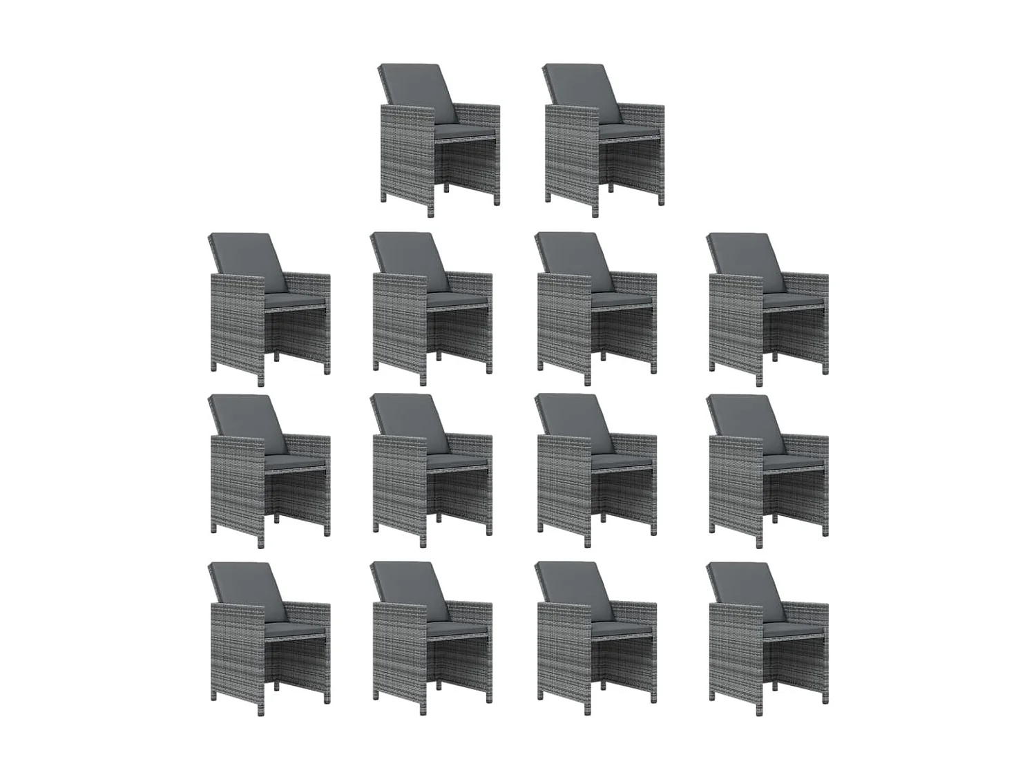 Ensemble à dîner de jardin coussins 15 pcs Résine tressée Gris