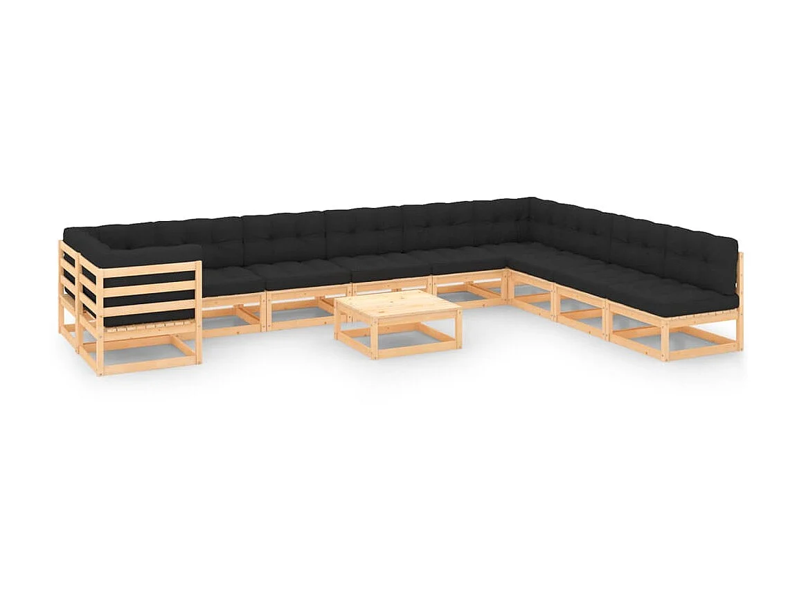 Salon de jardin 11 pcs avec coussins anthracite Bois de pin