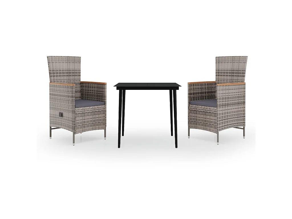 Ensemble de salle à manger de jardin avec coussins 3 pcs Gris