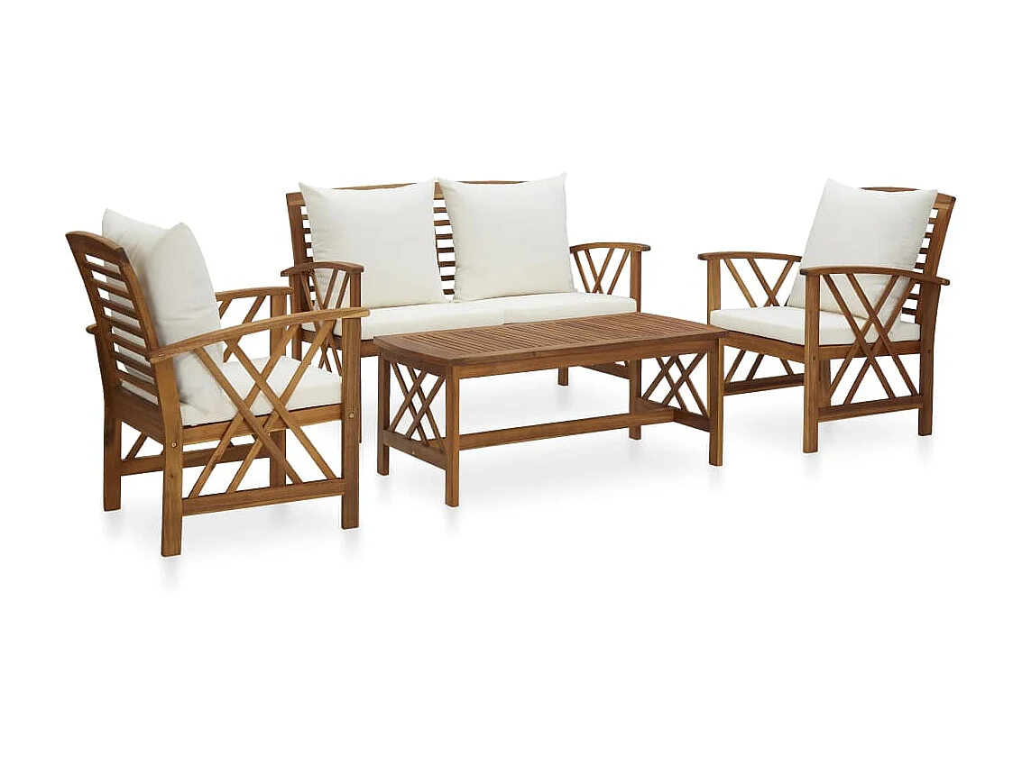 Salon de jardin 4 pcs avec coussins Bois d'acacia solide 13