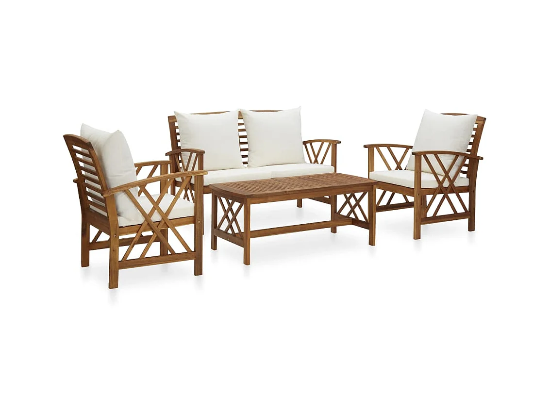 Salon de jardin 4 pcs avec coussins Bois d'acacia solide 13