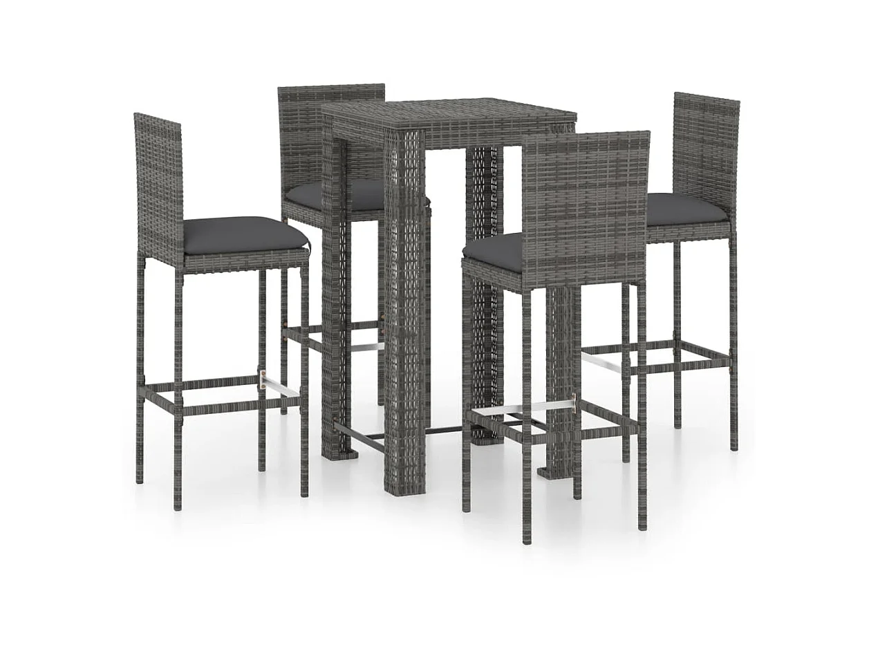 Ensemble de bar de jardin 5 pcs et coussins Résine tressée Gris 5