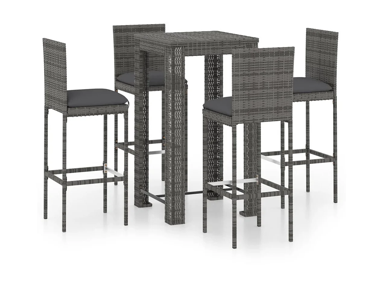 Ensemble de bar de jardin 5 pcs et coussins Résine tressée Gris 5