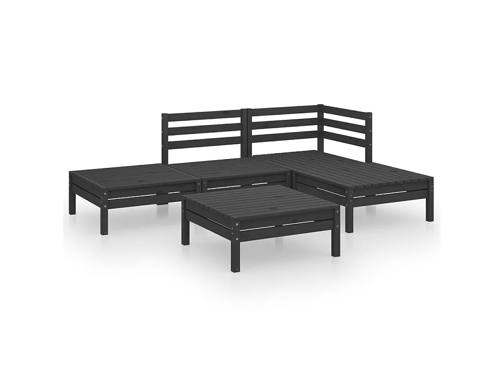 Salon de jardin 5 pcs Bois de pin massif Noir