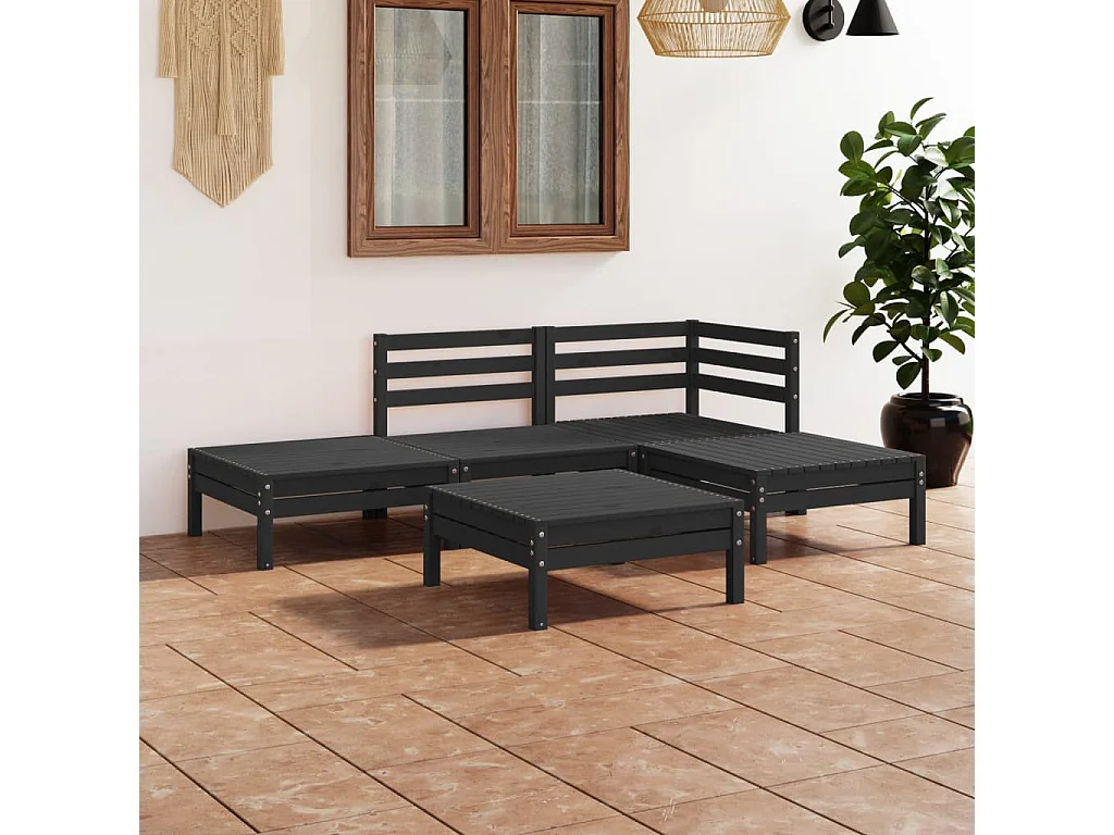 Salon de jardin 5 pcs Bois de pin massif Noir