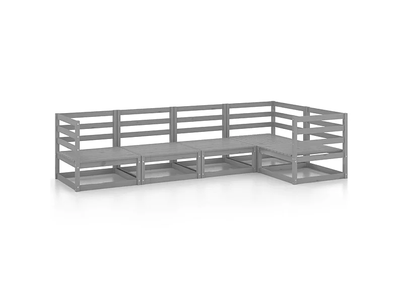 Salon de jardin 5 pcs Gris Bois de pin massif 8