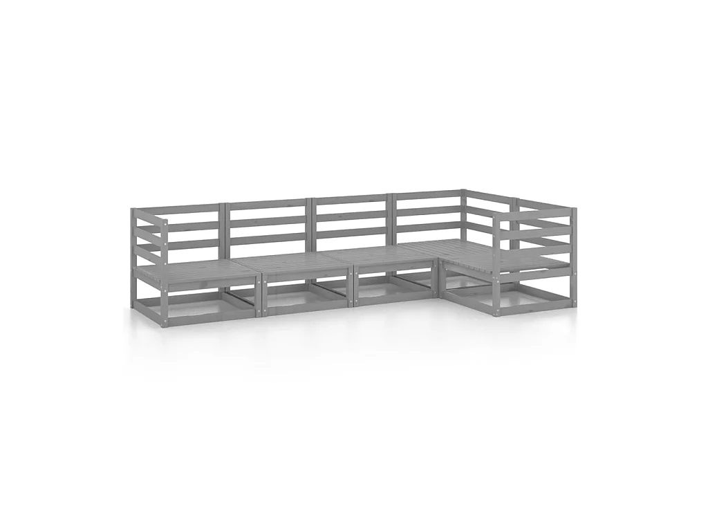 Salon de jardin 5 pcs Gris Bois de pin massif 8