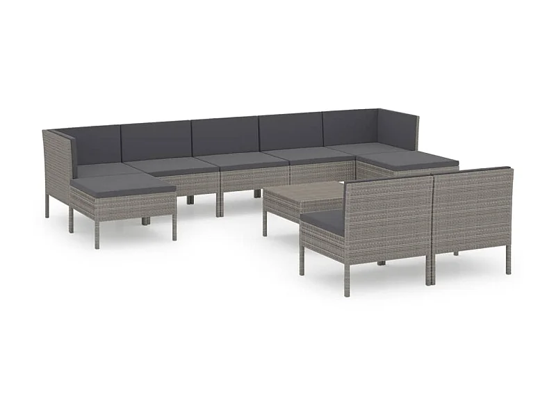 Salon de jardin 10 pcs avec coussins Résine tressée Gris 12