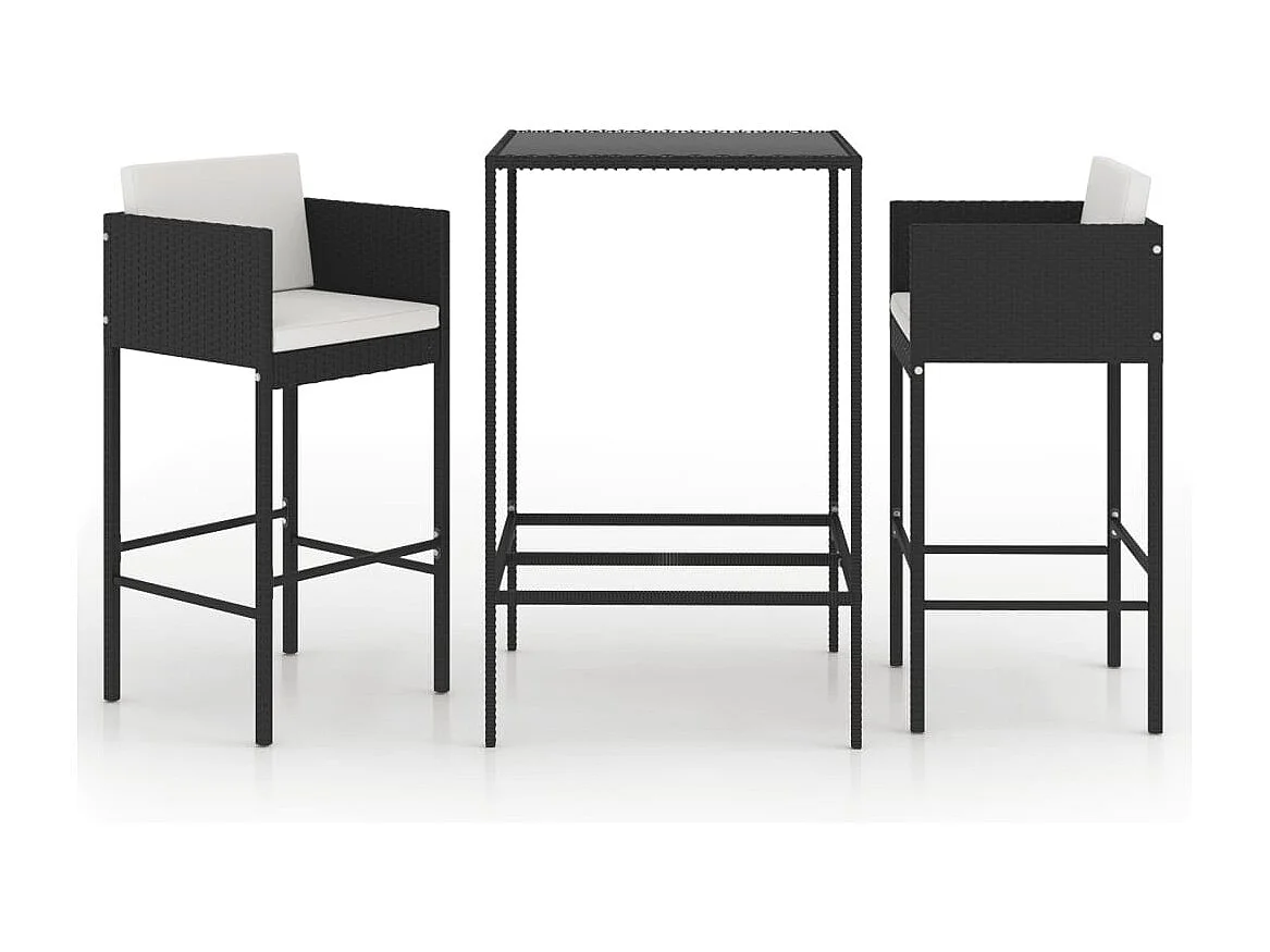 Ensemble de bar de jardin 3 pcs et coussins Résine tressée Noir 12