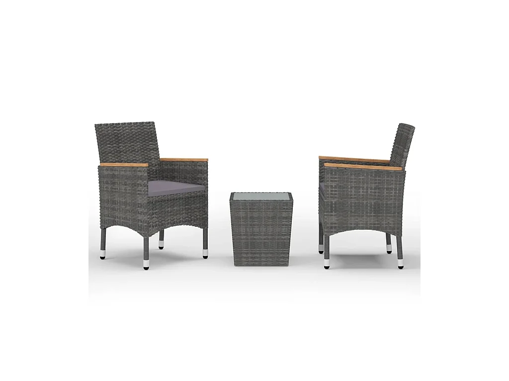 Ensemble de bistro 3 pcs Résine tressée et verre trempé Gris 2