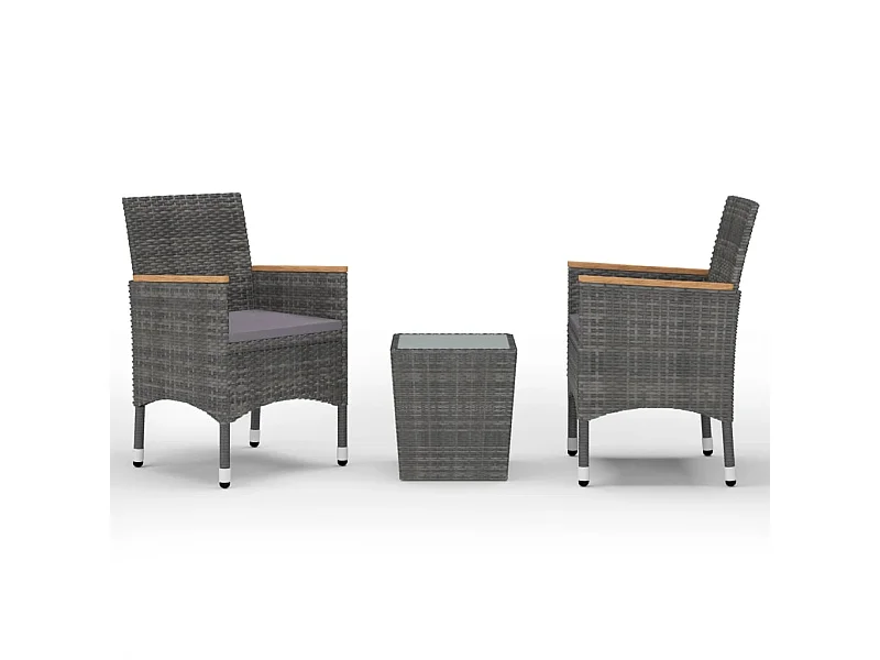 Ensemble de bistro 3 pcs Résine tressée et verre trempé Gris 2
