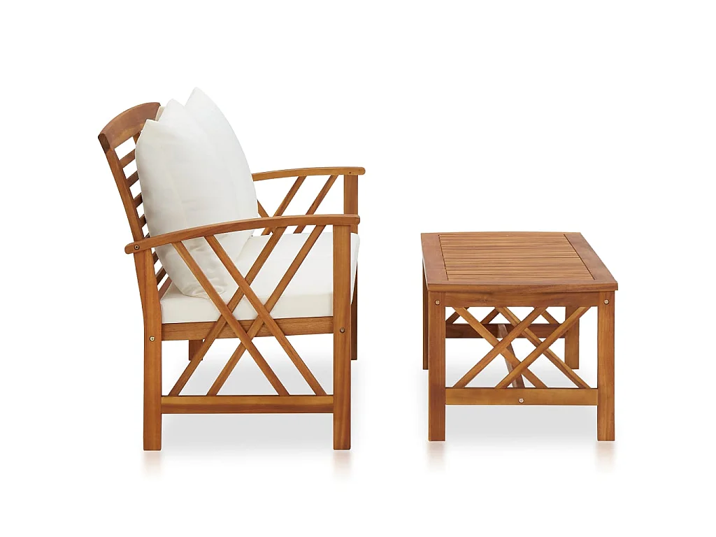 Salon de jardin 2 pcs avec coussins Bois d'acacia solide 3
