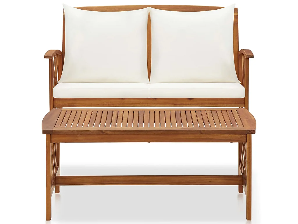 Salon de jardin 2 pcs avec coussins Bois d'acacia solide 3