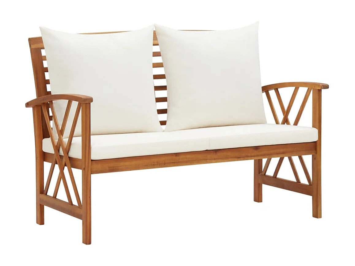 Salon de jardin 2 pcs avec coussins Bois d'acacia solide 3