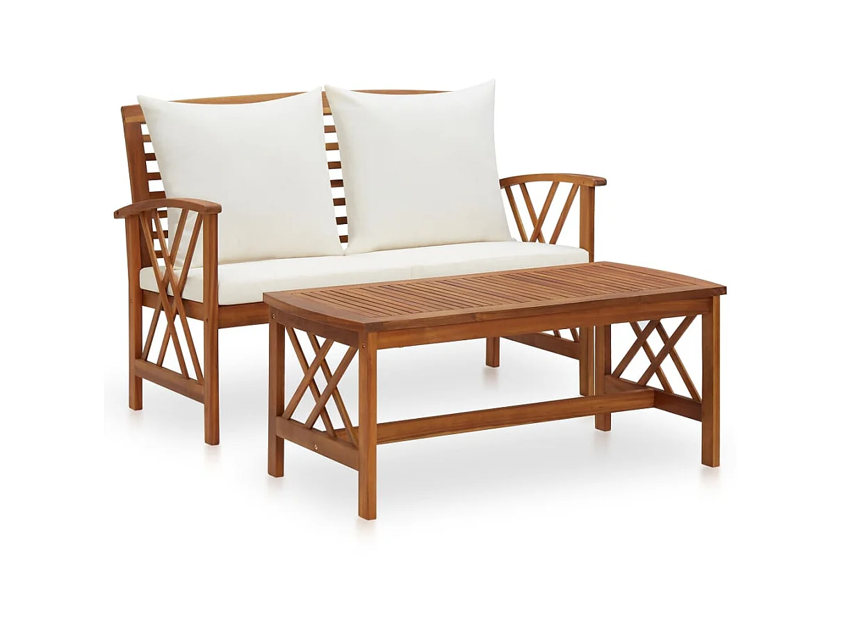 Salon de jardin 2 pcs avec coussins Bois d'acacia solide 3