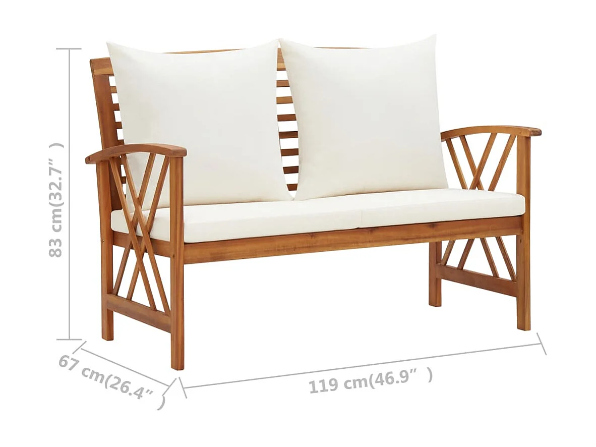 Salon de jardin 2 pcs avec coussins Bois d'acacia solide 3