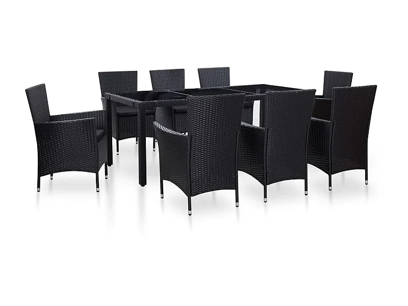 Ensemble à dîner d'extérieur 9 pcs Résine tressée Noir 8