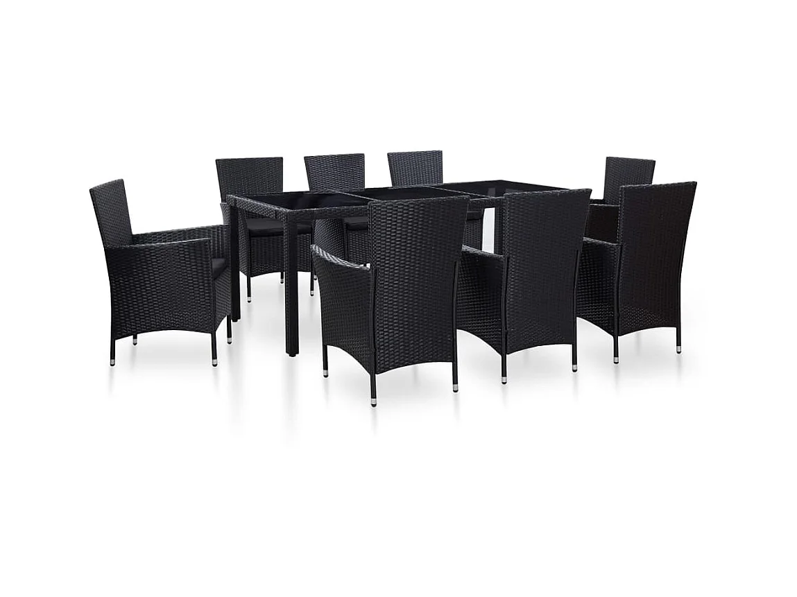Ensemble à dîner d'extérieur 9 pcs Résine tressée Noir 8