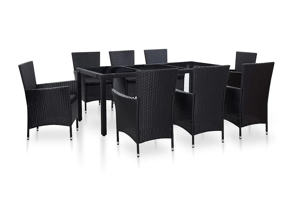 Ensemble à dîner d'extérieur 9 pcs Résine tressée Noir 8
