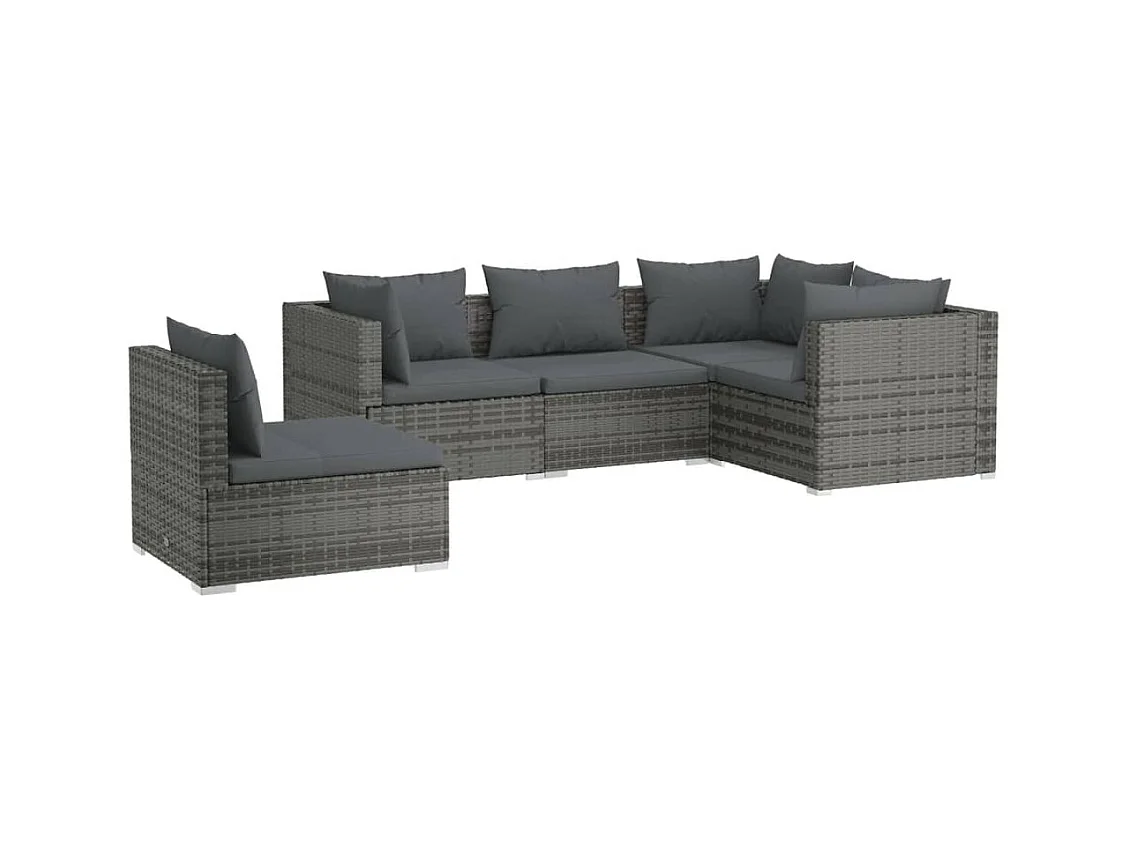 Salon de jardin 5 pcs avec coussins Résine tressée Gris
