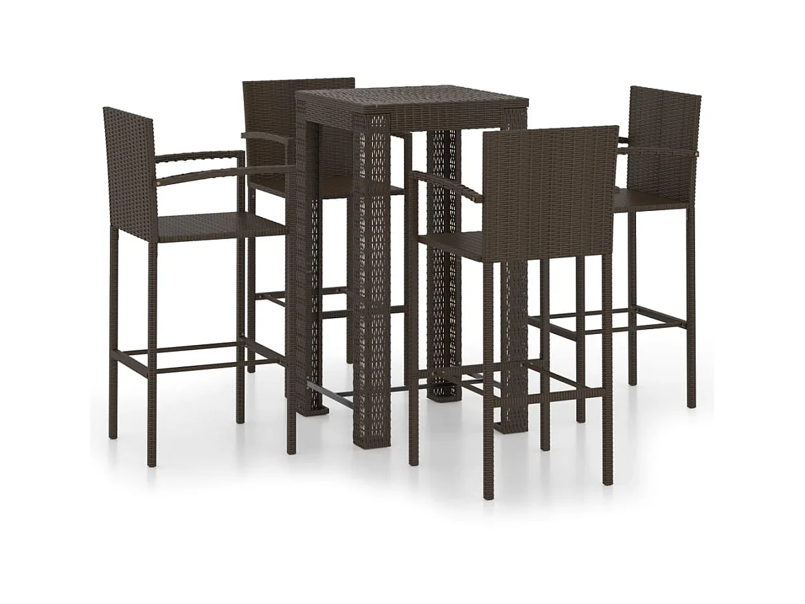 Jeu de bar de jardin 5pcs avec accoudoirs Résine tressée Marron