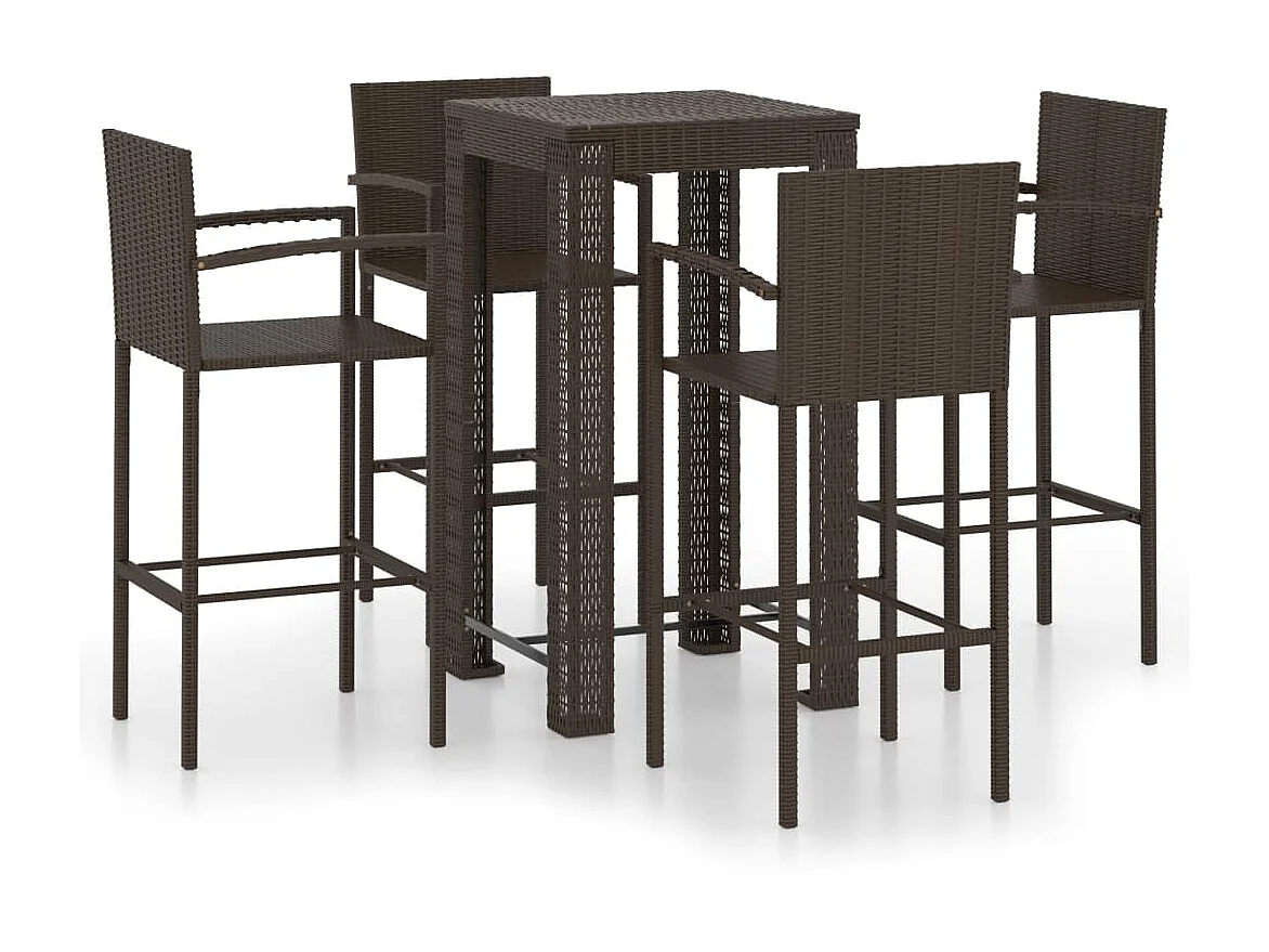 5-delige Tuinbarset met armleuningen poly rattan bruin