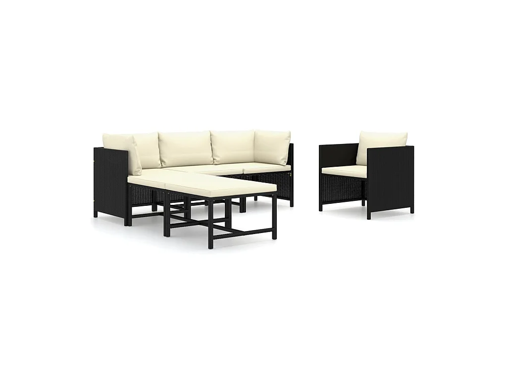 Salon de jardin 6 pcs avec coussins Résine tressée Noir 58