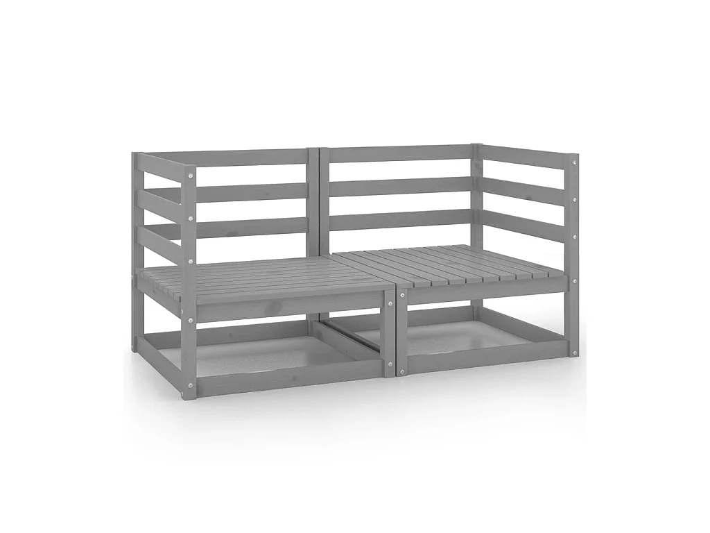 Canapés d'angle de jardin 2 pcs Gris Bois de pin massif