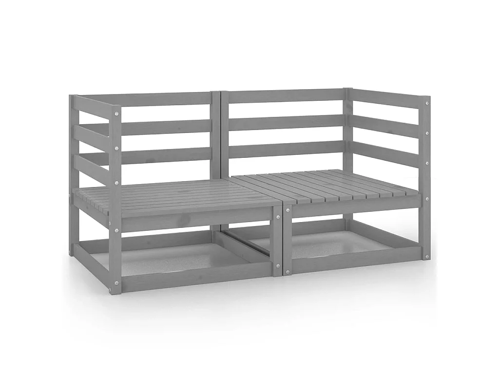 Canapés d'angle de jardin 2 pcs Gris Bois de pin massif