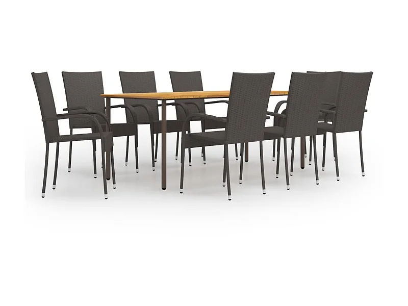 Ensemble de salle à manger de jardin 9 pcs Résine tressée Marron