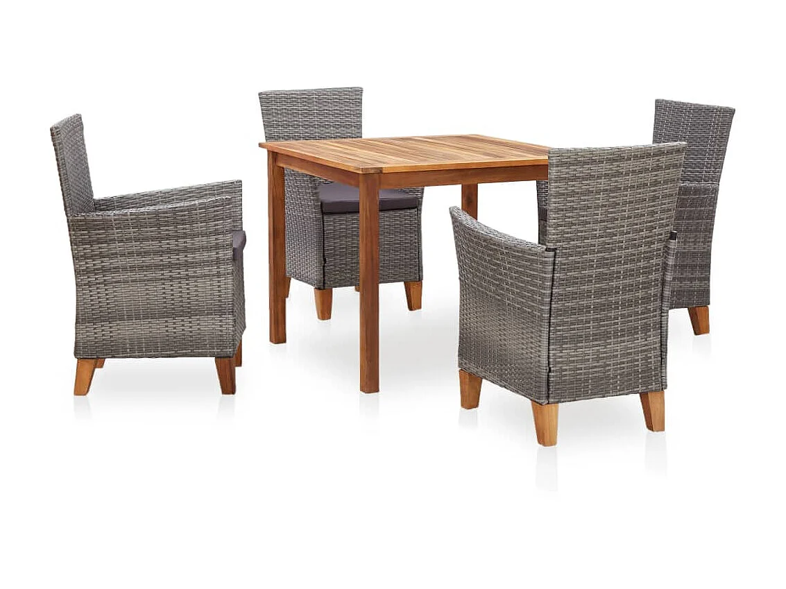 Mobilier à dîner 5 pcs Résine tressée et bois d'acacia Gris
