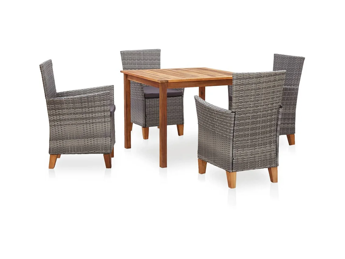Mobilier à dîner 5 pcs Résine tressée et bois d'acacia Gris