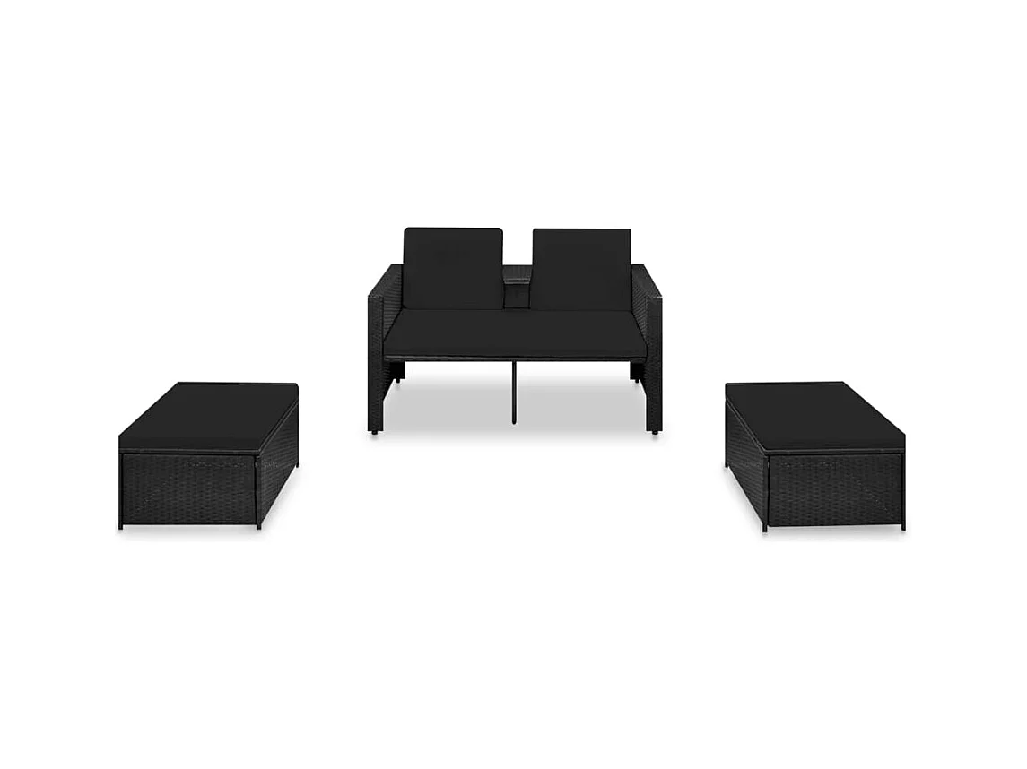 Salon de jardin 3 pcs avec coussins Résine tressée Noir 21