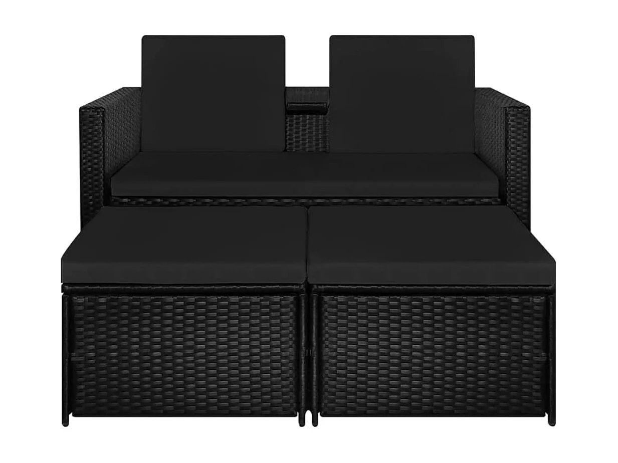 Salon de jardin 3 pcs avec coussins Résine tressée Noir 21